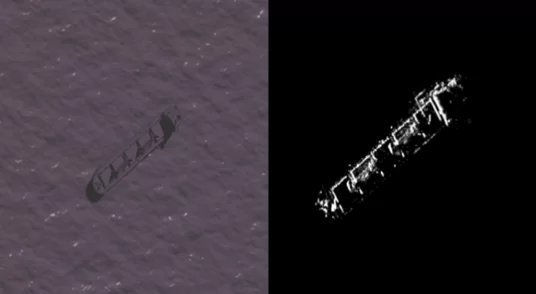 Fig. 1 – Left: 3D model view;  right: simulated SAR signature